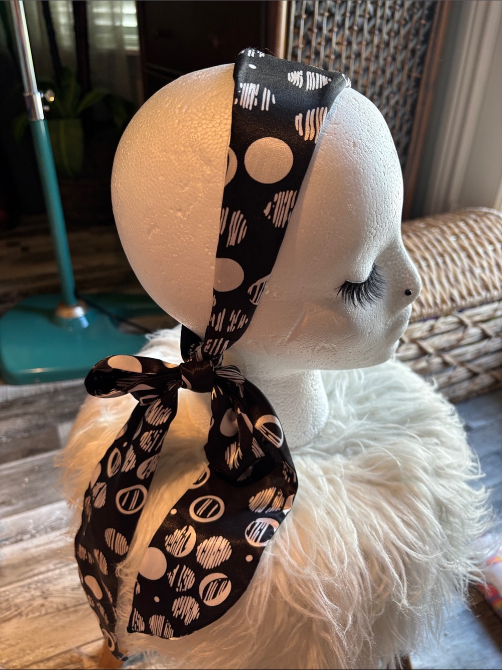 Black & White Polka Dot Head Scarf